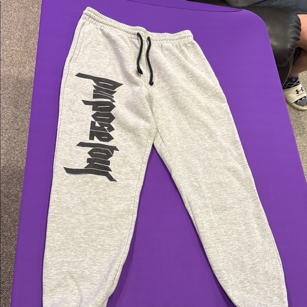 Gray Track Pants with Black Print